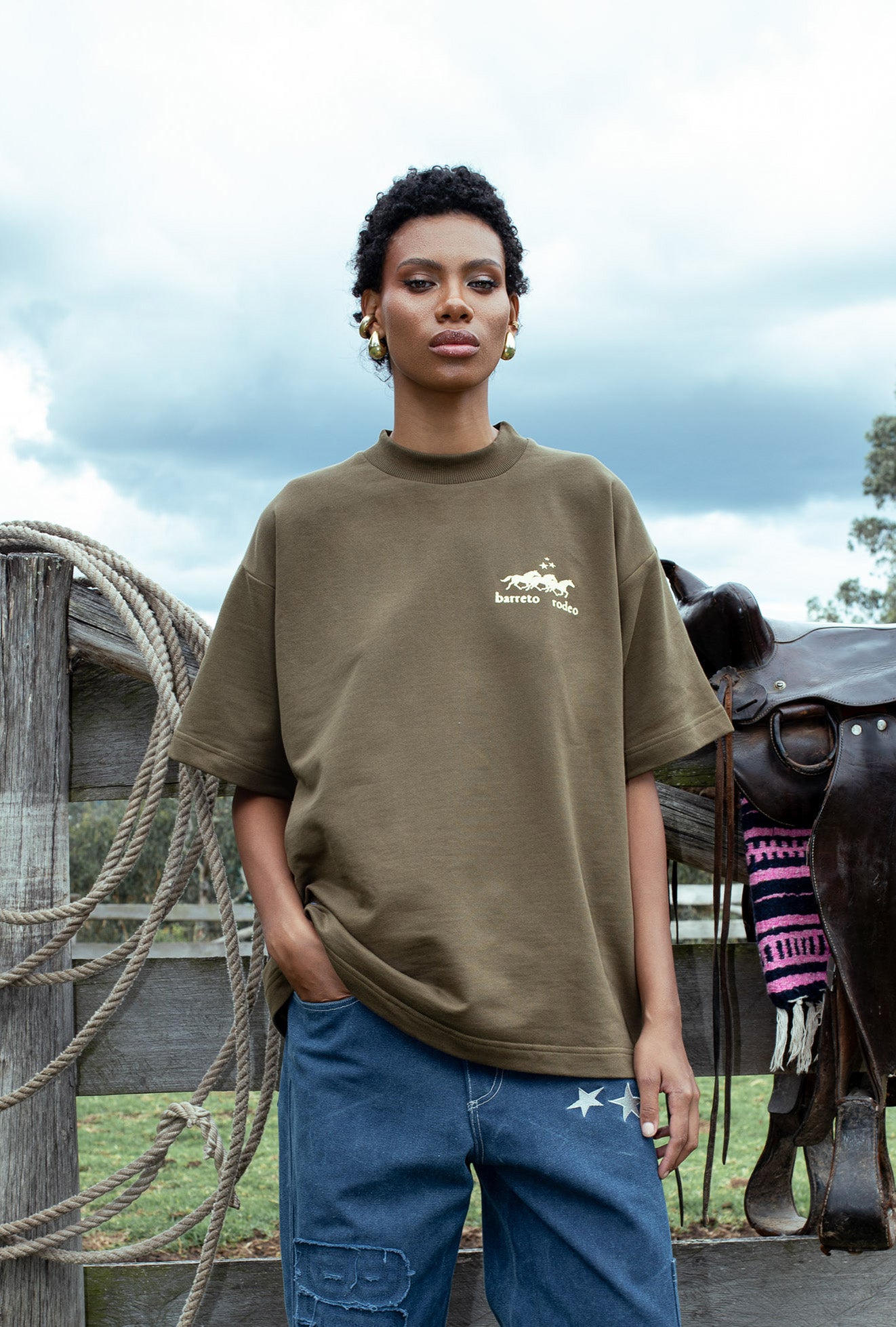 PREMIUM Tshirt Green Yellow Horse